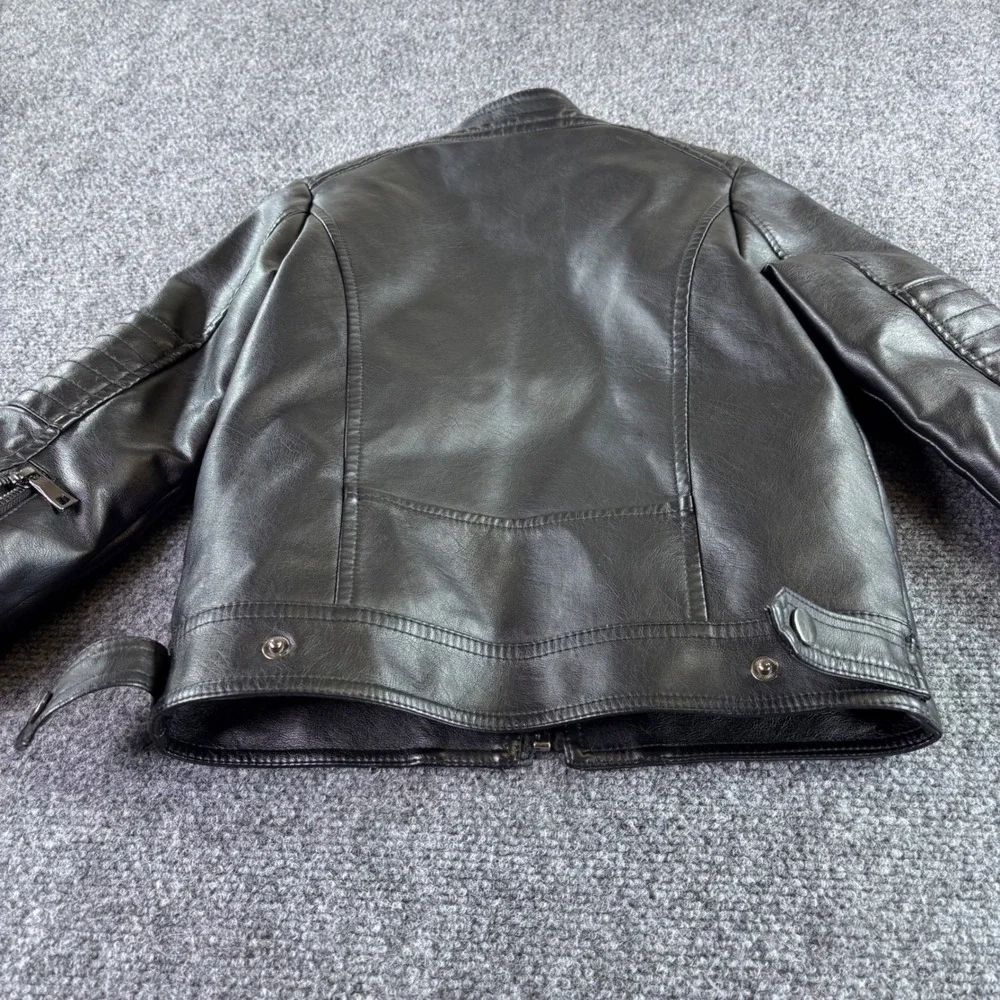 LJYH Moto Jacket Kids 3-4Y Black Faux Leather Fur Lined Biker Zip Quilted Sleeve